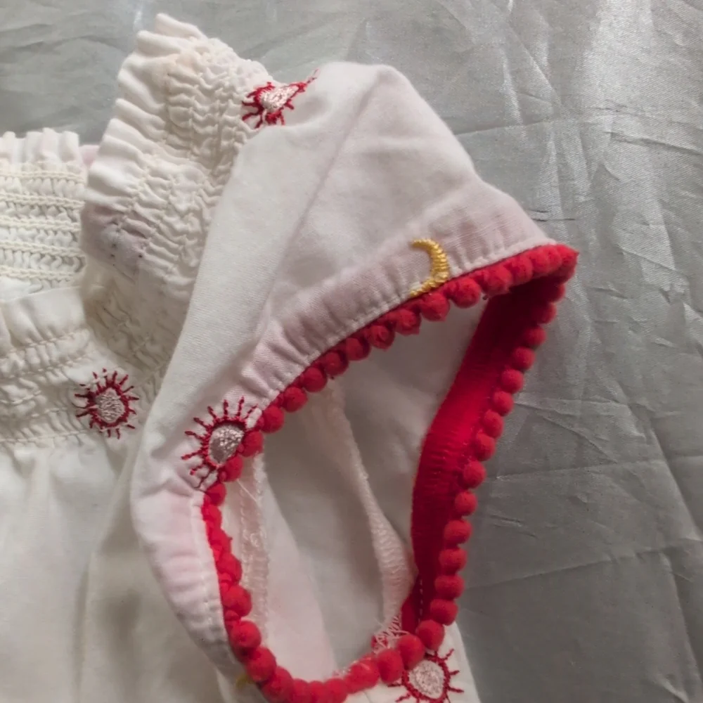 Genuine Kid from Oshkosh Girl's Dress 12M Moon & Sun Embroidered‎ Ivory/Orange
